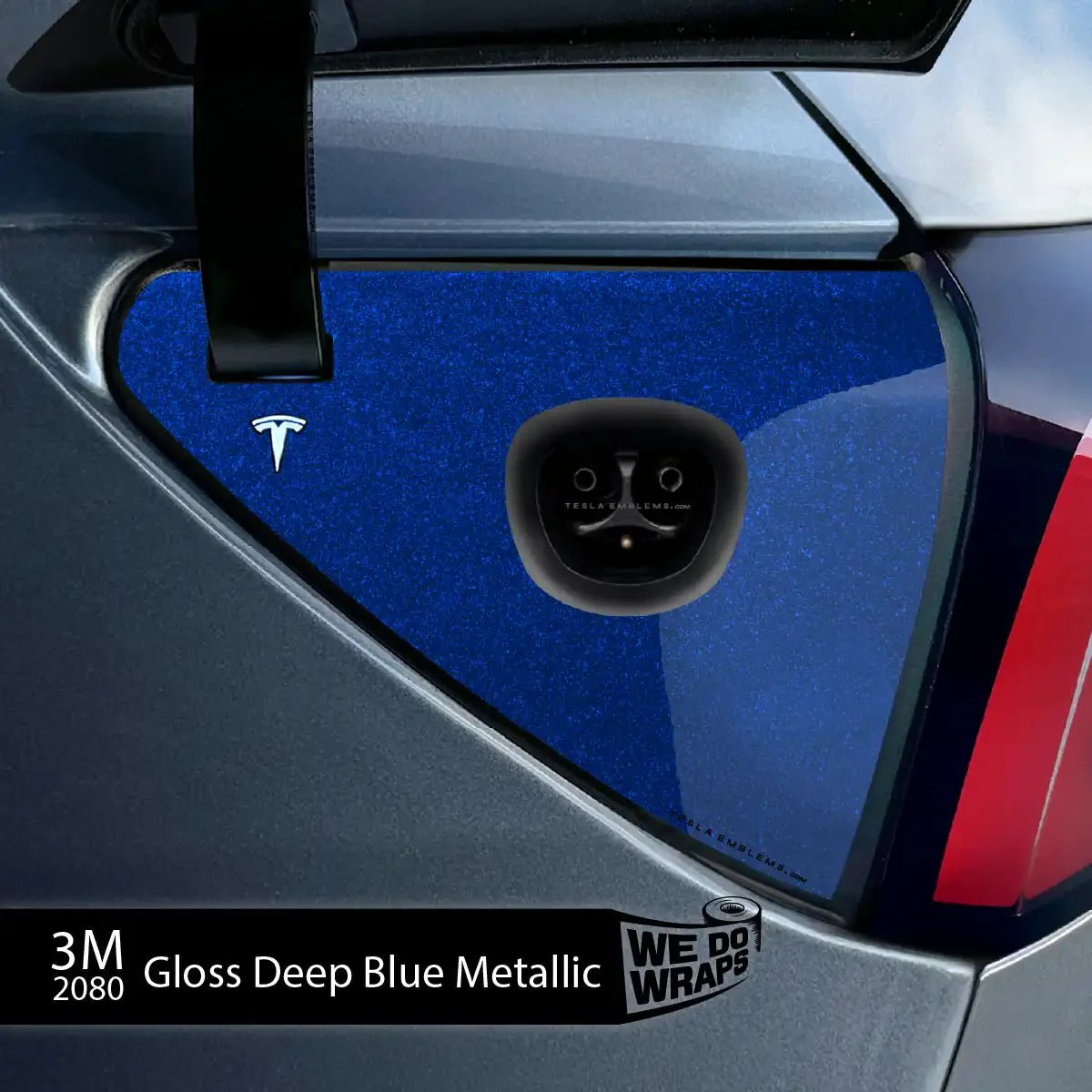 3M Deep Blue Metallic Tesla Charge Port Wrap | Model 3 - Image 2