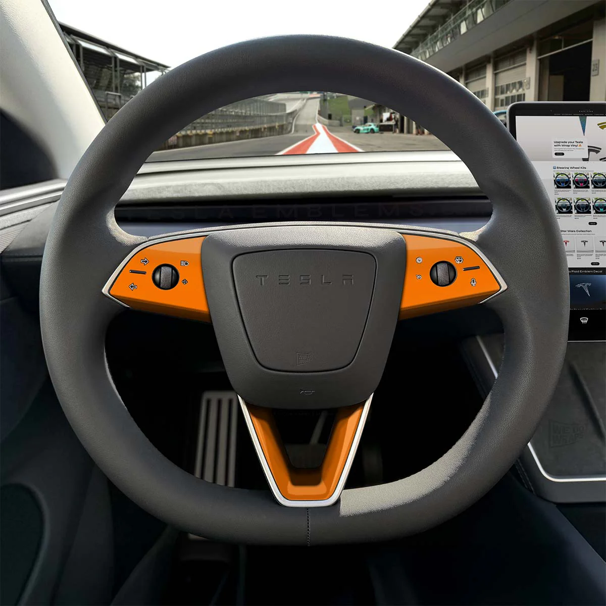 3M Gloss Deep Orange Tesla Steering Wheel Trim Decal Kit (3pcs) | Model 3