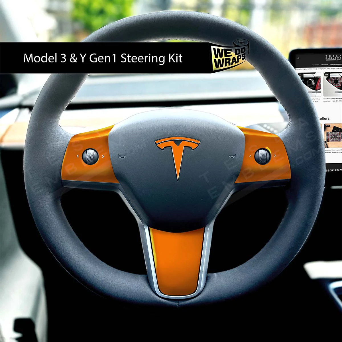 3M Gloss Deep Orange Tesla Steering Wheel Wrap | MY 2019-'25