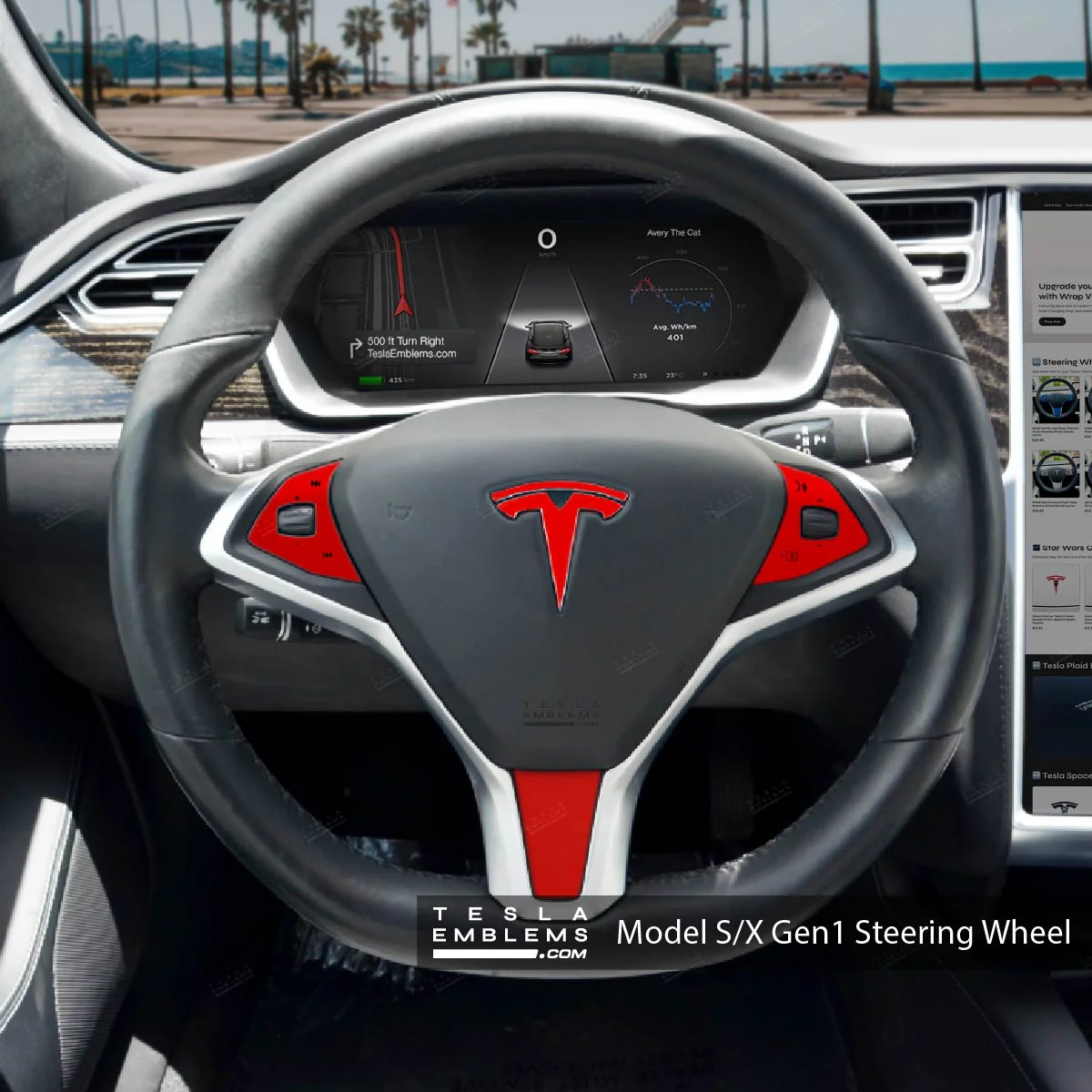 3M Gloss Dragon Fire Red Tesla Steering Wheel Wrap | Model S