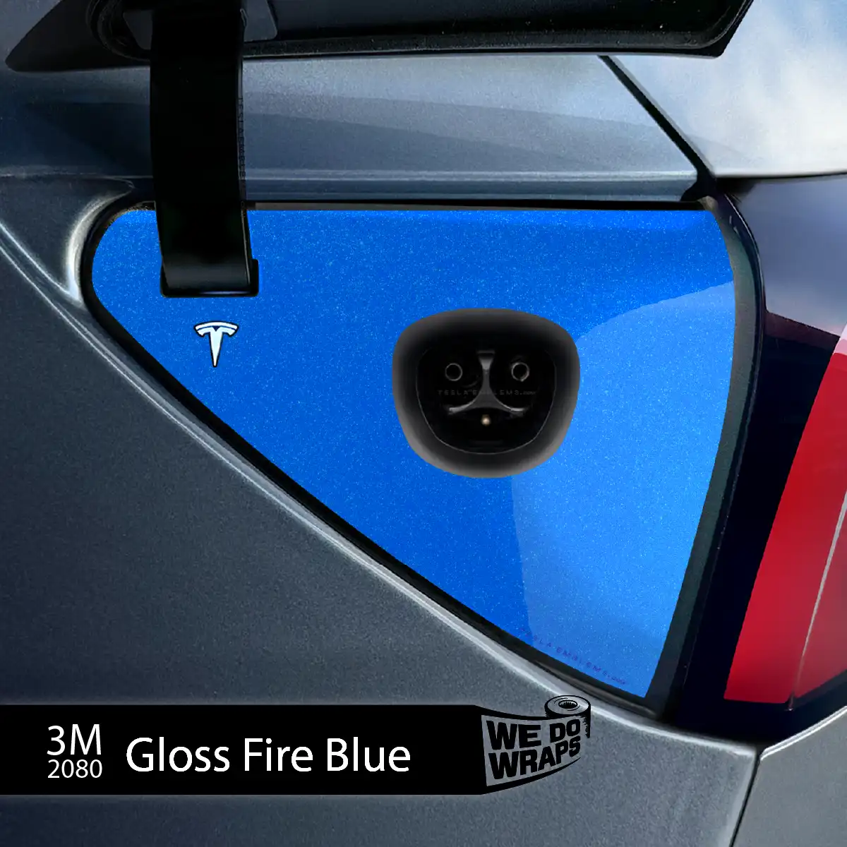3M Gloss Fire Blue Tesla Charge Port Wrap | Model 3 - Image 3