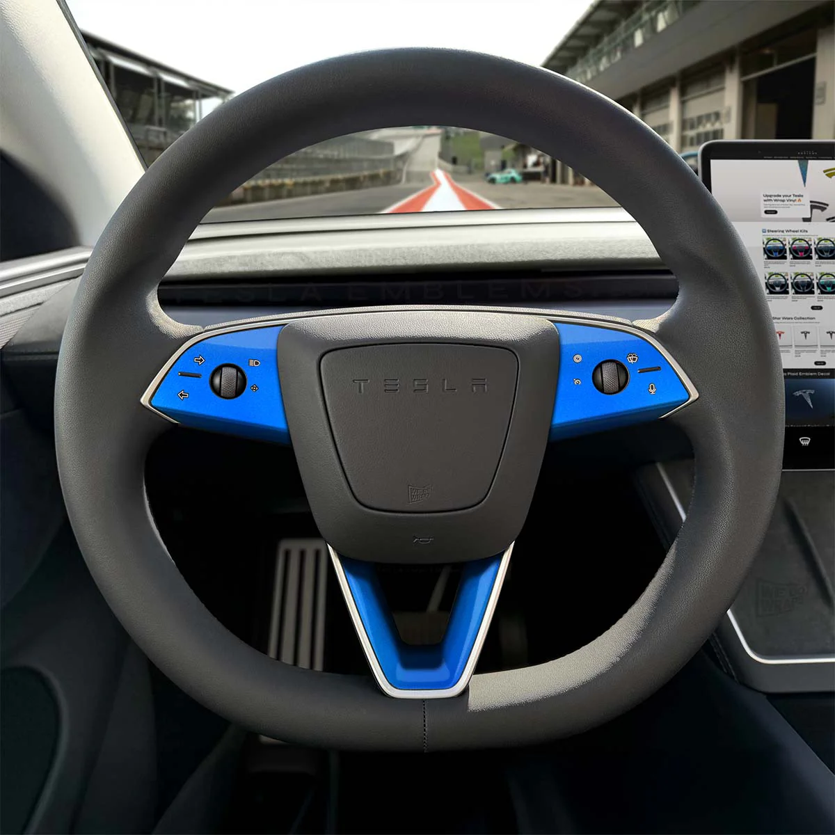 3M Gloss Fire Blue Tesla Steering Wheel Trim Decal Kit (3pcs) | Model 3