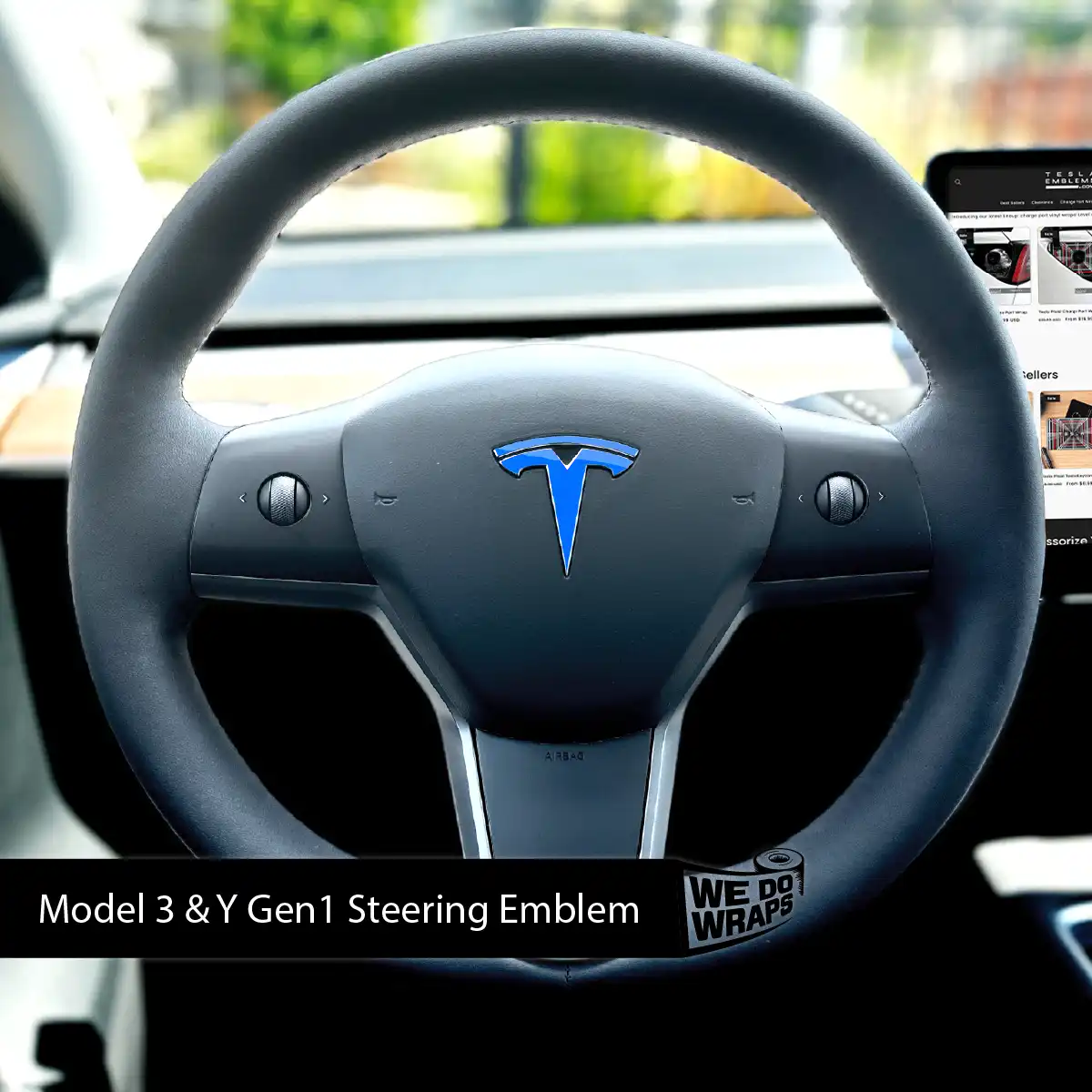 3M Gloss Fire Blue Tesla Steering Wheel Wrap | M3 2017-Jan 2024 - Image 3