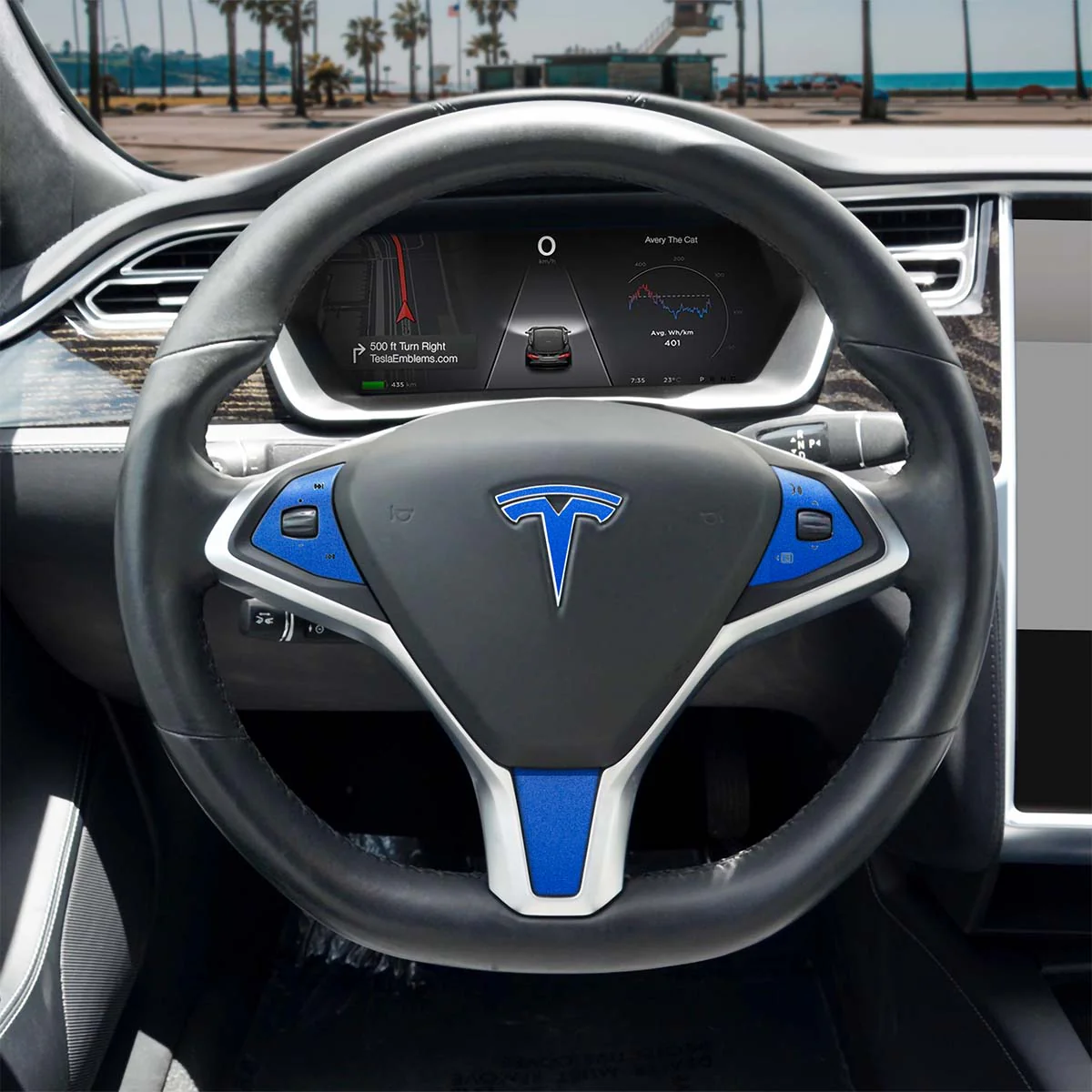 3M Gloss Fire Blue Tesla Steering Wheel Wrap | Model S