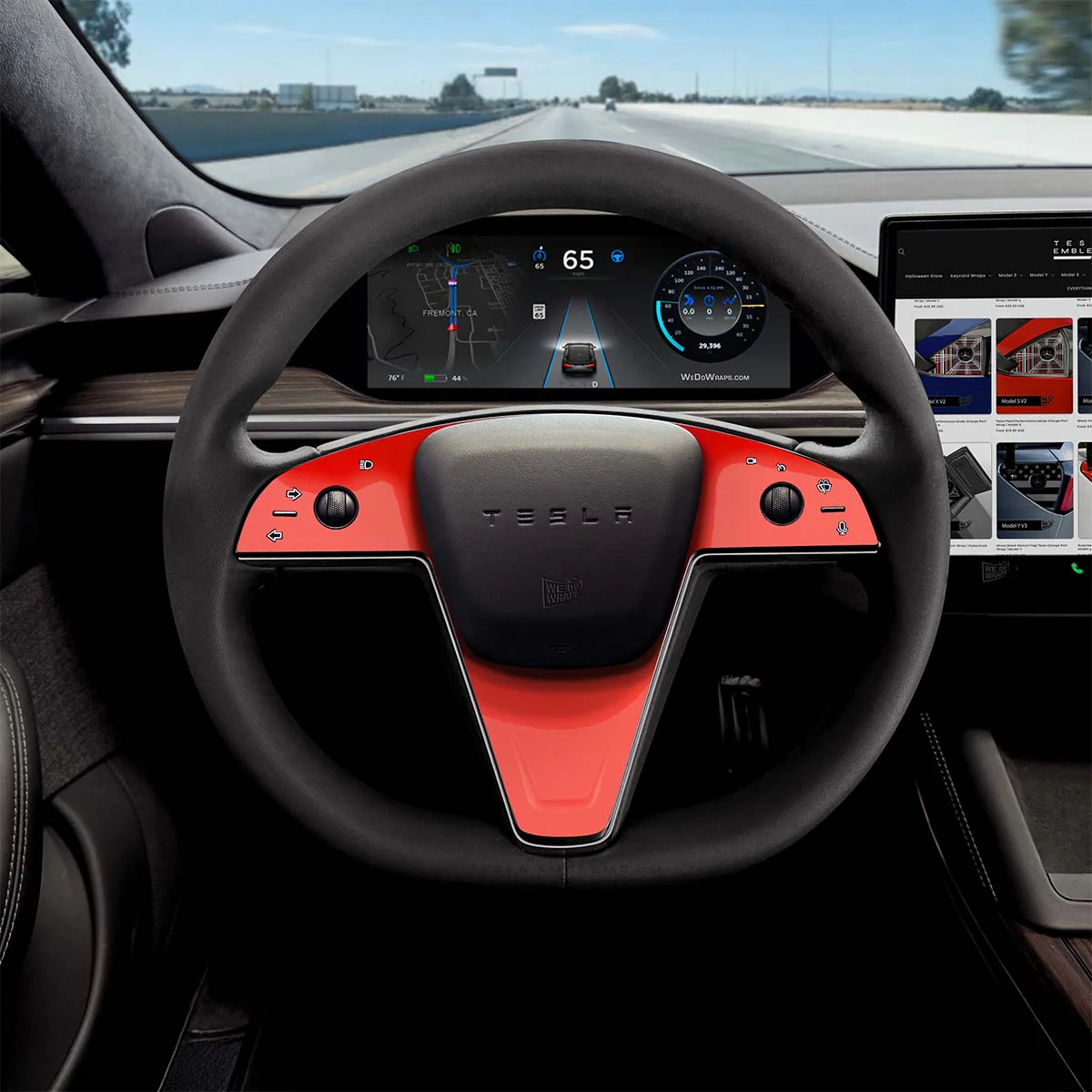 3M Gloss Hot Rod Red Tesla Steering Wheel Trim Decal Kit (3pcs) | MX Feb 2021+
