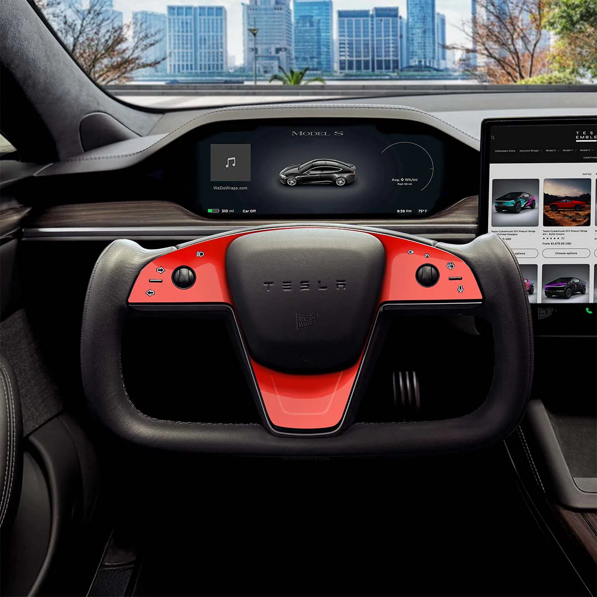 3M Gloss Hot Rod Red Tesla Steering Wheel Trim Decal Kit (3pcs) | MX Feb 2021+ - Image 5