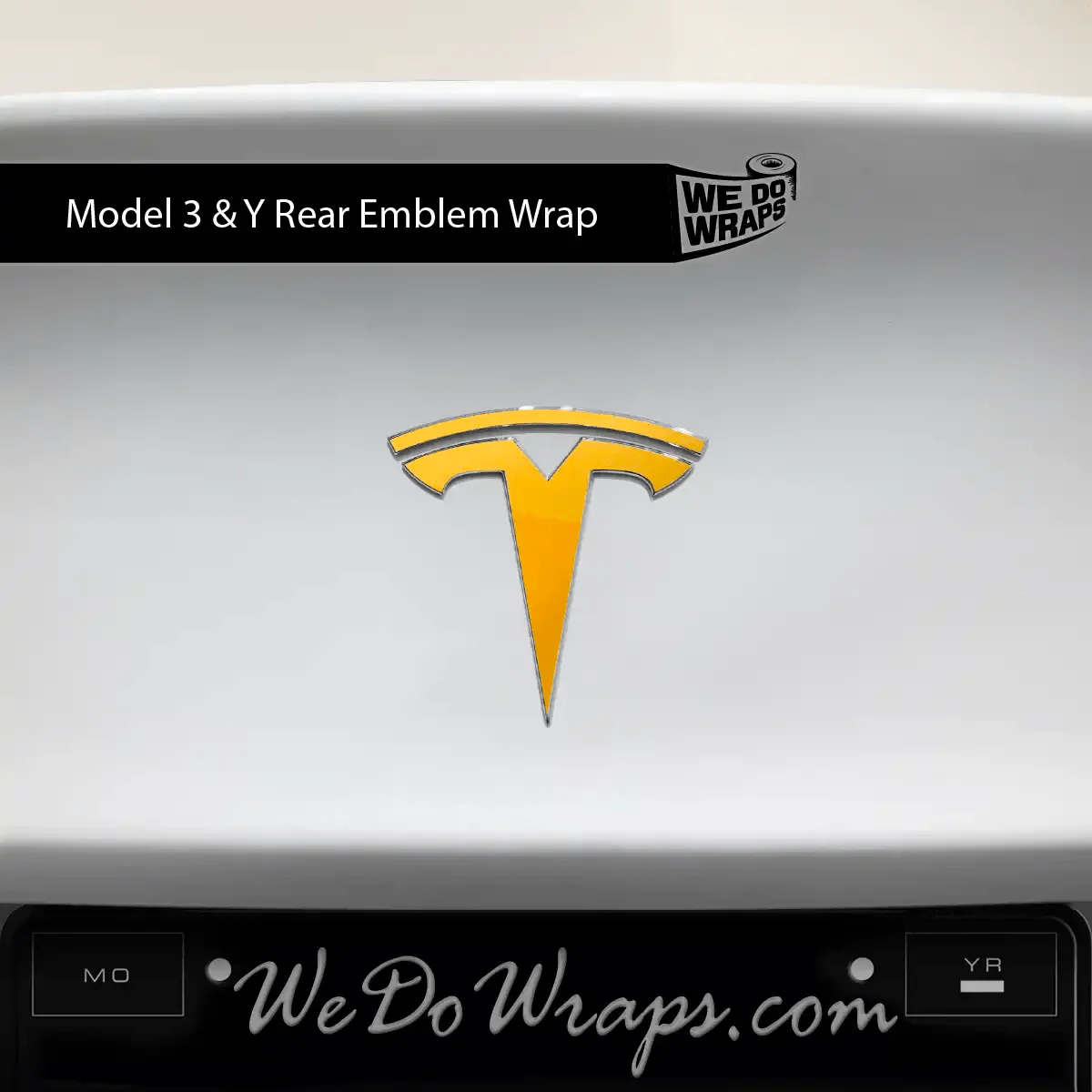 3M Gloss Sunflower Yellow Tesla Emblem Decals (Front + Back) | Model 3 - Image 3