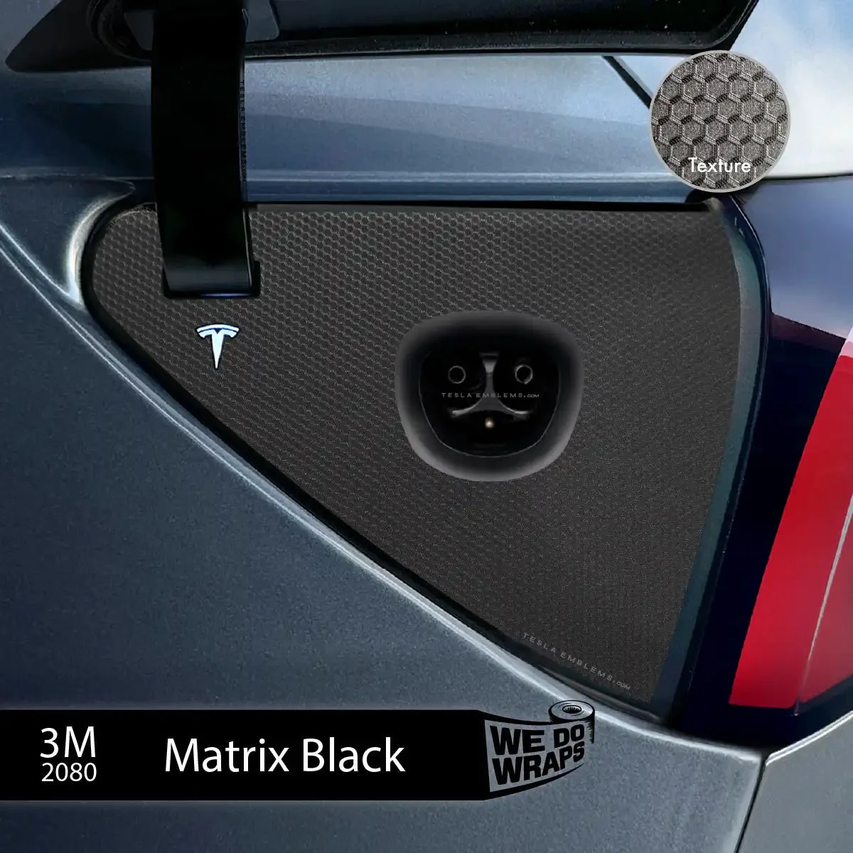3M Matrix Black Tesla Charge Port Wrap | Model 3 - Image 2