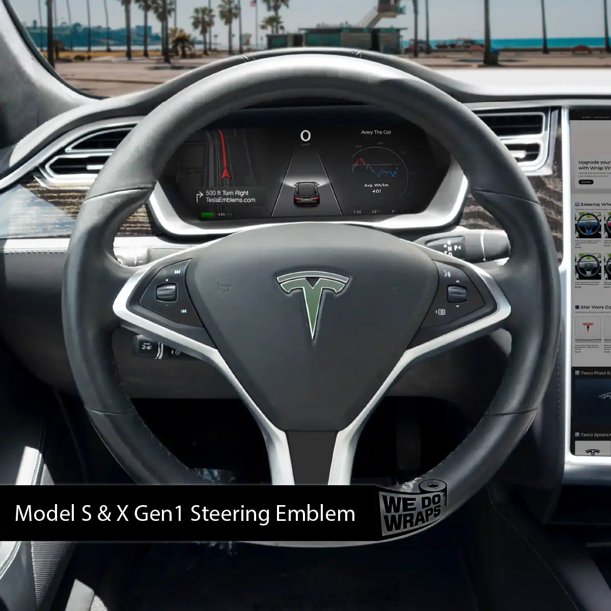 3M Matte Military Green Tesla Steering Wheel Wrap | Model X - Image 3