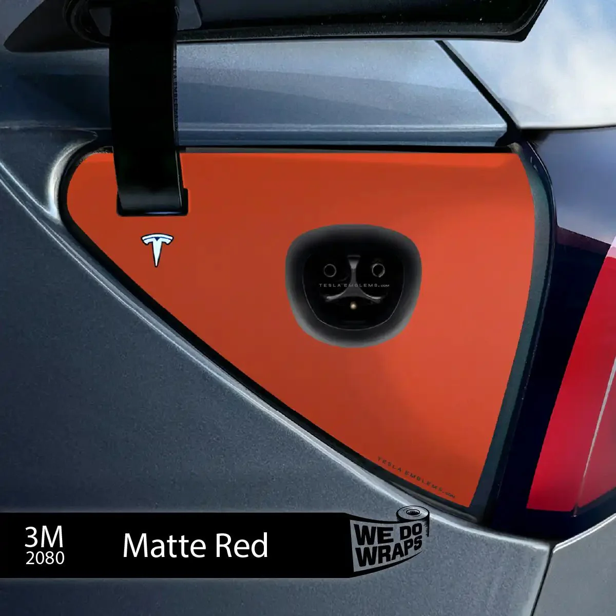 3M Matte Red Tesla Charge Port Wrap | Model 3 - Image 2