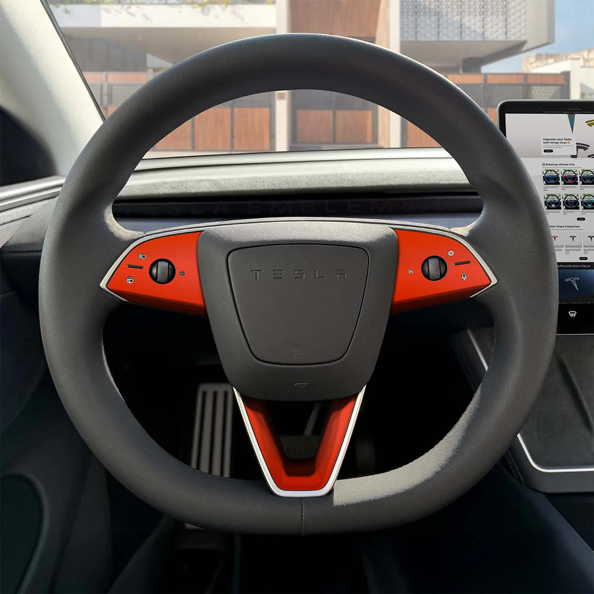 3M Matte Red Tesla Steering Wheel Trim Decal Kit (3pcs) | Model 3 - Image 4