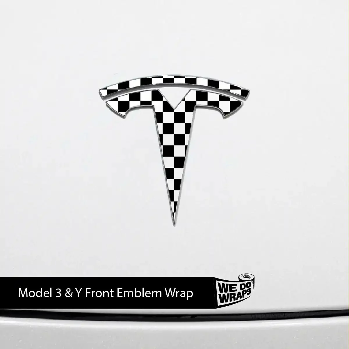 Checkered Tesla Emblem Decals (Front + Back) | Model 3