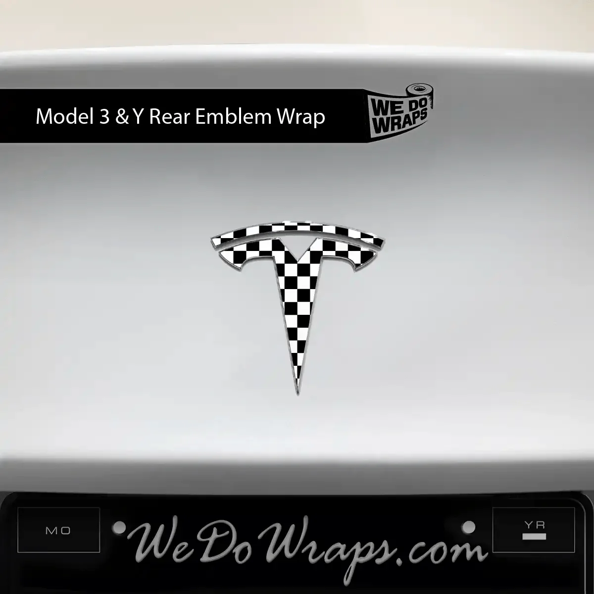 Checkered Tesla Emblem Decals (Front + Back) | Model 3 - Image 2