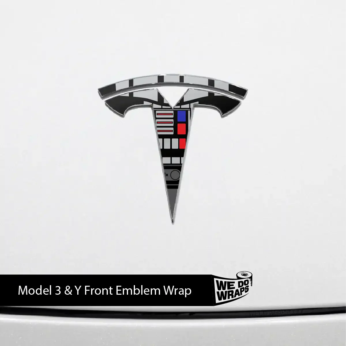 Darth Control Panel Tesla Emblem Decals (Front + Back) | Model 3