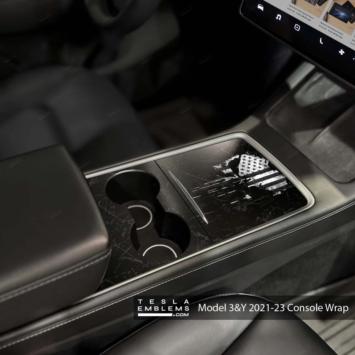 Distressed Skull | Tesla Center Console Wrap Kit | Model 3 '21-24