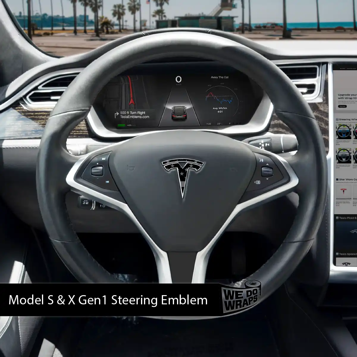 Ghost Black Patriot Flag Tesla Steering Wheel Wrap | Model S - Image 2