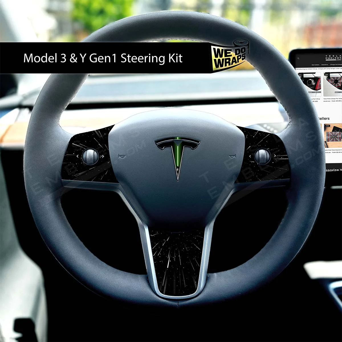 Green Laser Sword Tesla Steering Wheel Wrap | M3 2017-Jan 2024