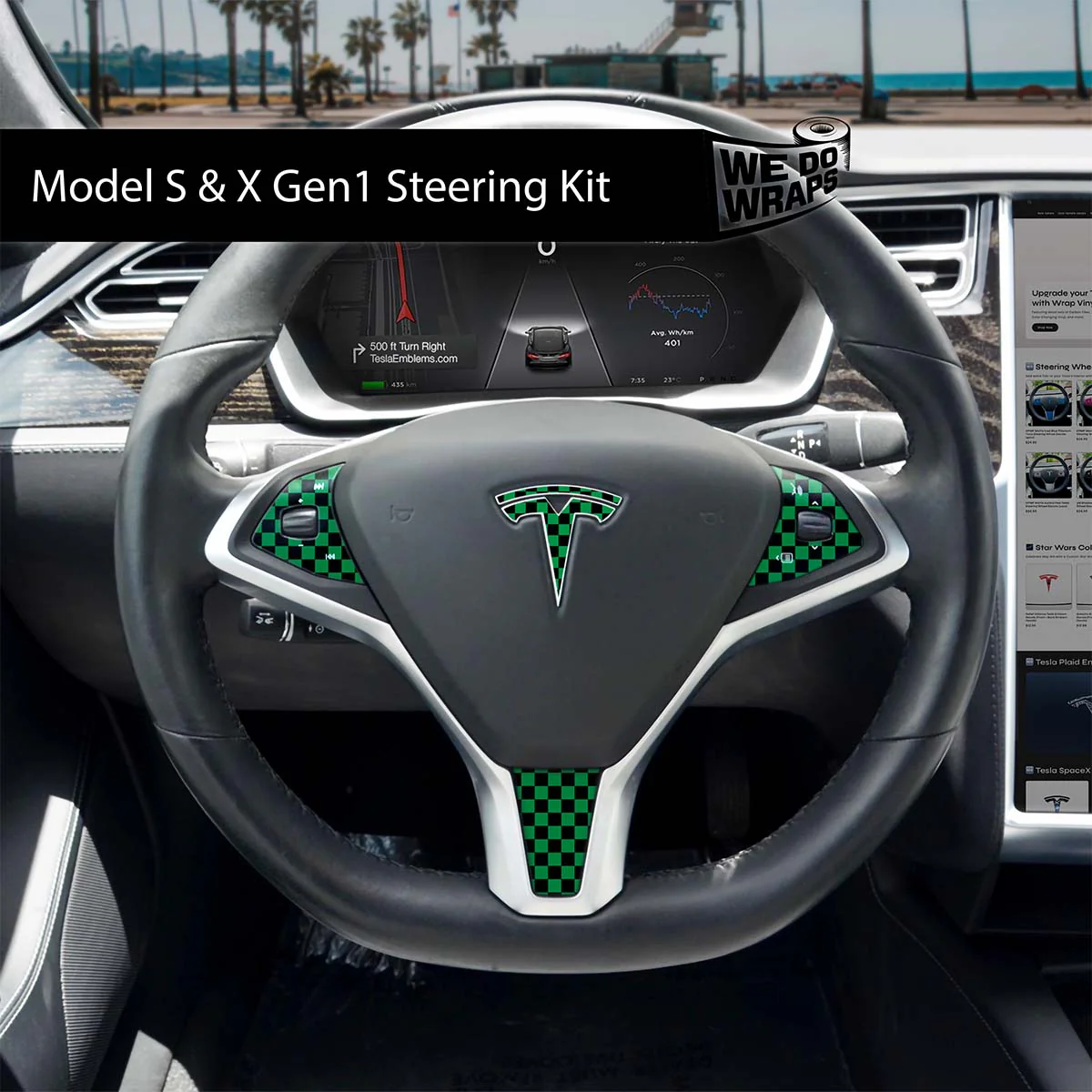 Ichimatsu Pattern Tesla Steering Wheel Wrap | Model X