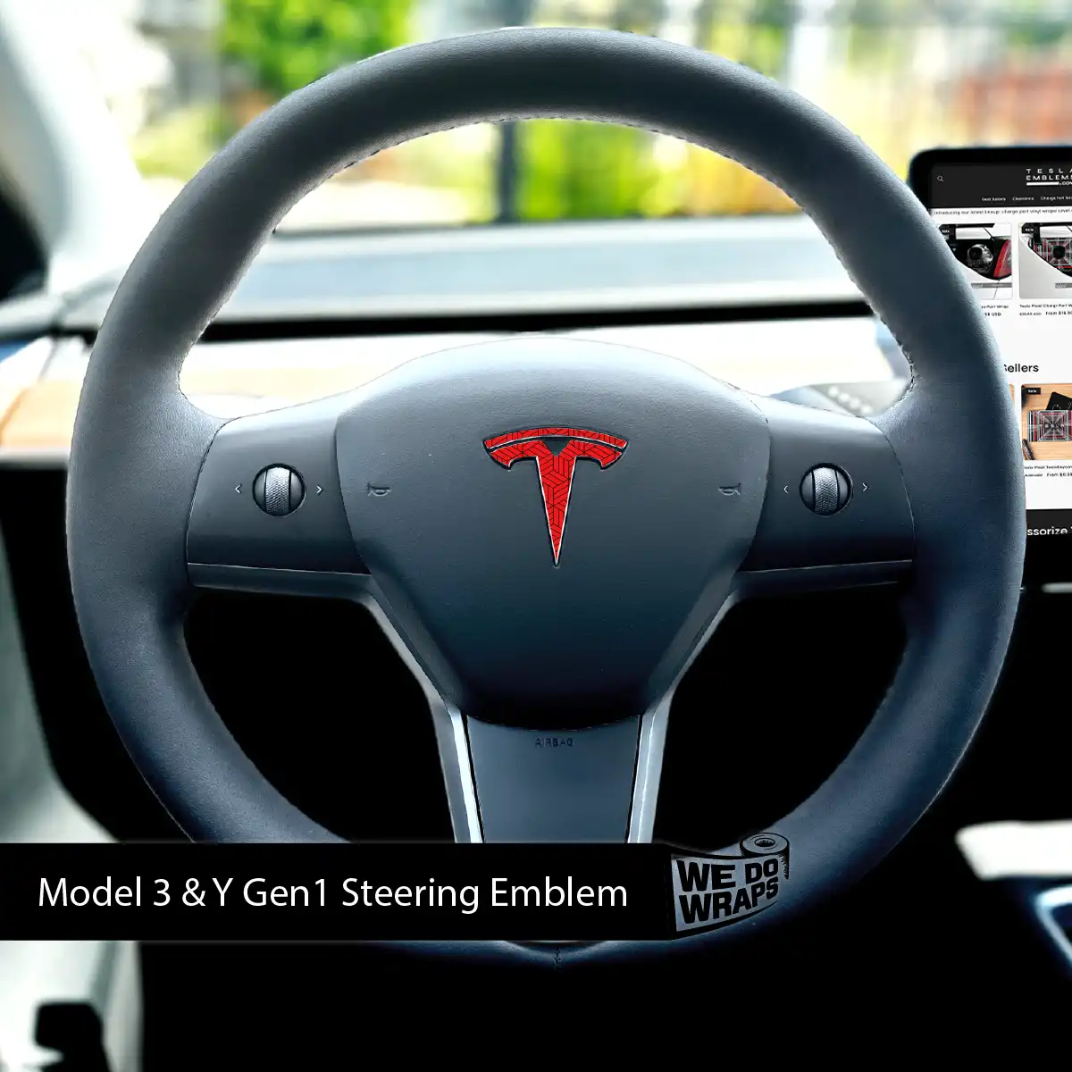 Isometric 3D Pattern Tesla Steering Wheel Emblem Decal | Model 3