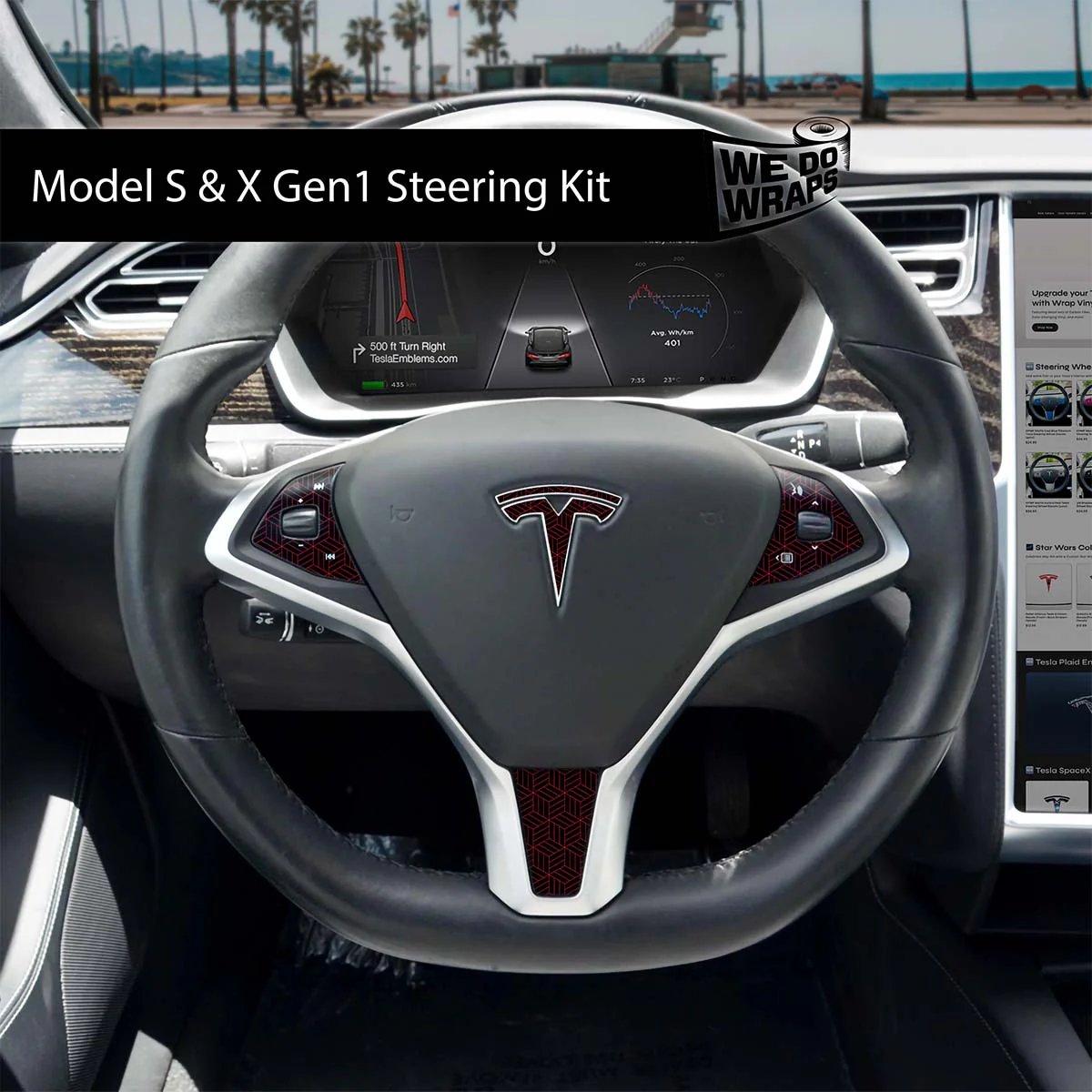 Isometric 3D Pattern Tesla Steering Wheel Emblem Decal | Model S - Image 2