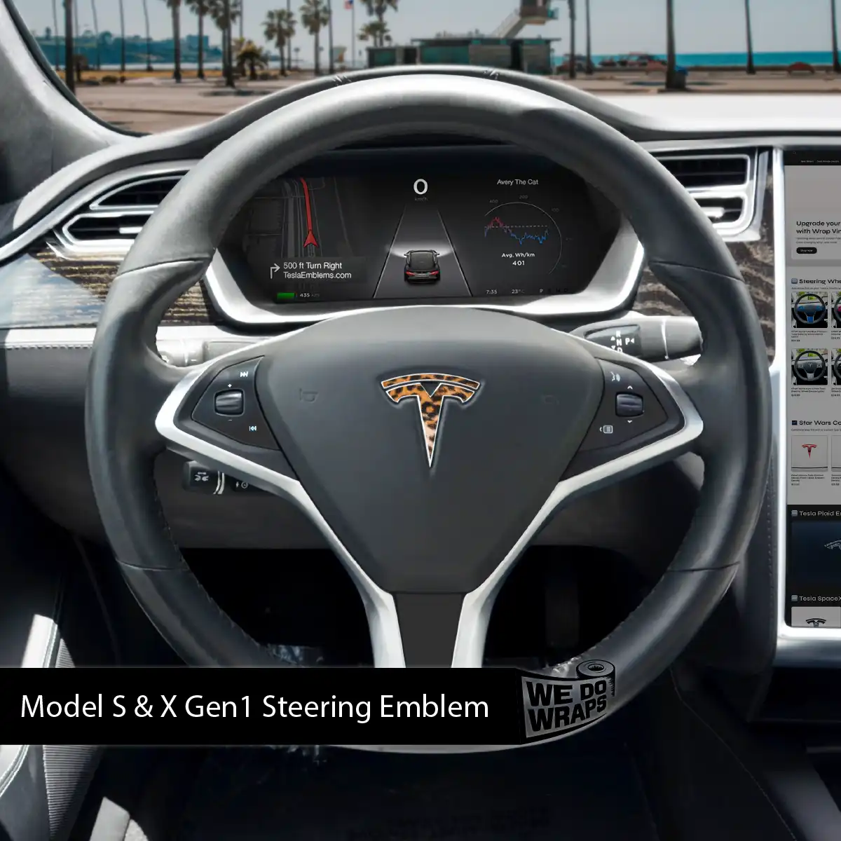 King Cheetah Fur Tesla Steering Wheel Emblem Decal | Model X - Image 2