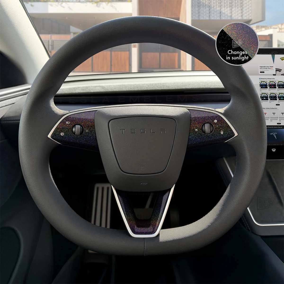 KPMF Morpheus Black Tesla Steering Wheel Trim Decal Kit (3pcs) | Model 3 - Image 3