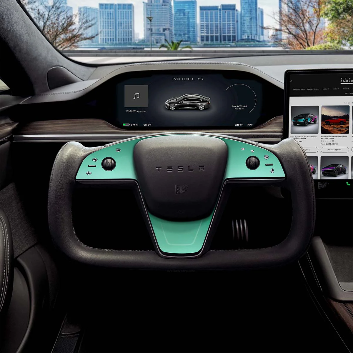 KPMF Satin Spearmint Tesla Steering Wheel Trim Decal Kit (3pcs) | MX Feb 2021+ - Image 5
