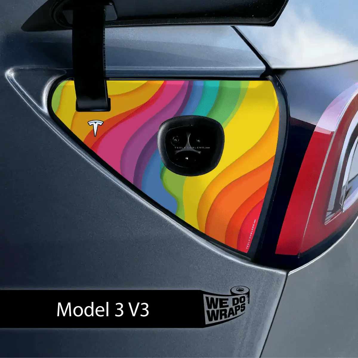 Layered Rainbow Tesla Charge Port Wrap | Model 3 - Image 2