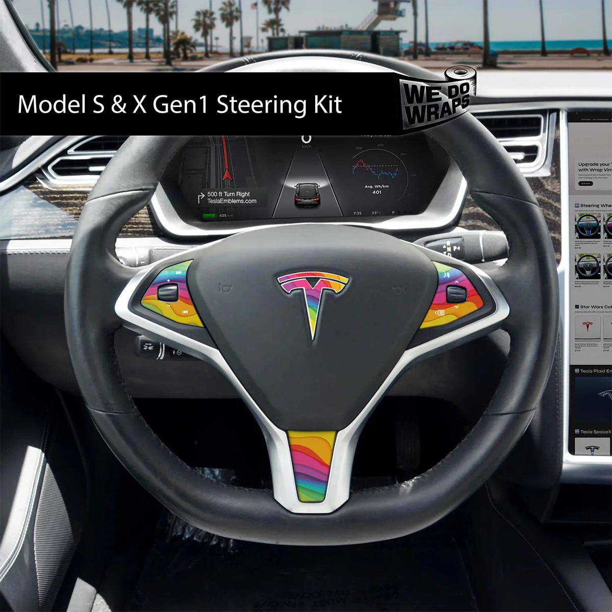 Layered Rainbow Tesla Steering Wheel Wrap | Model X