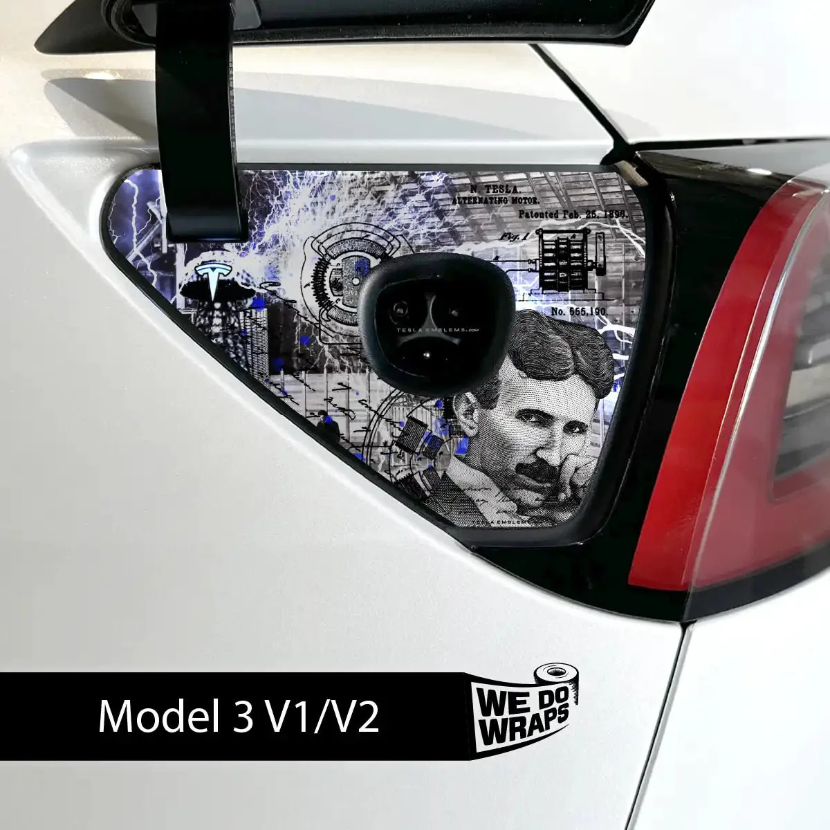 Nikola Tesla Steampunk / Trash Polka Tesla Charge Port Wrap | Model 3