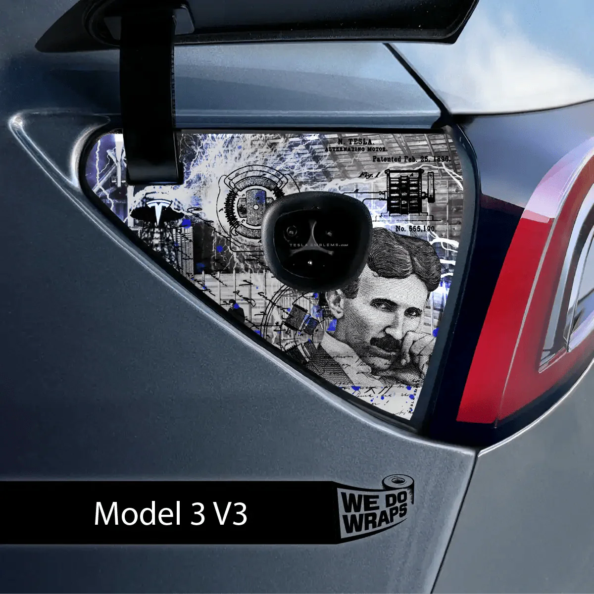 Nikola Tesla Steampunk / Trash Polka Tesla Charge Port Wrap | Model 3 - Image 2
