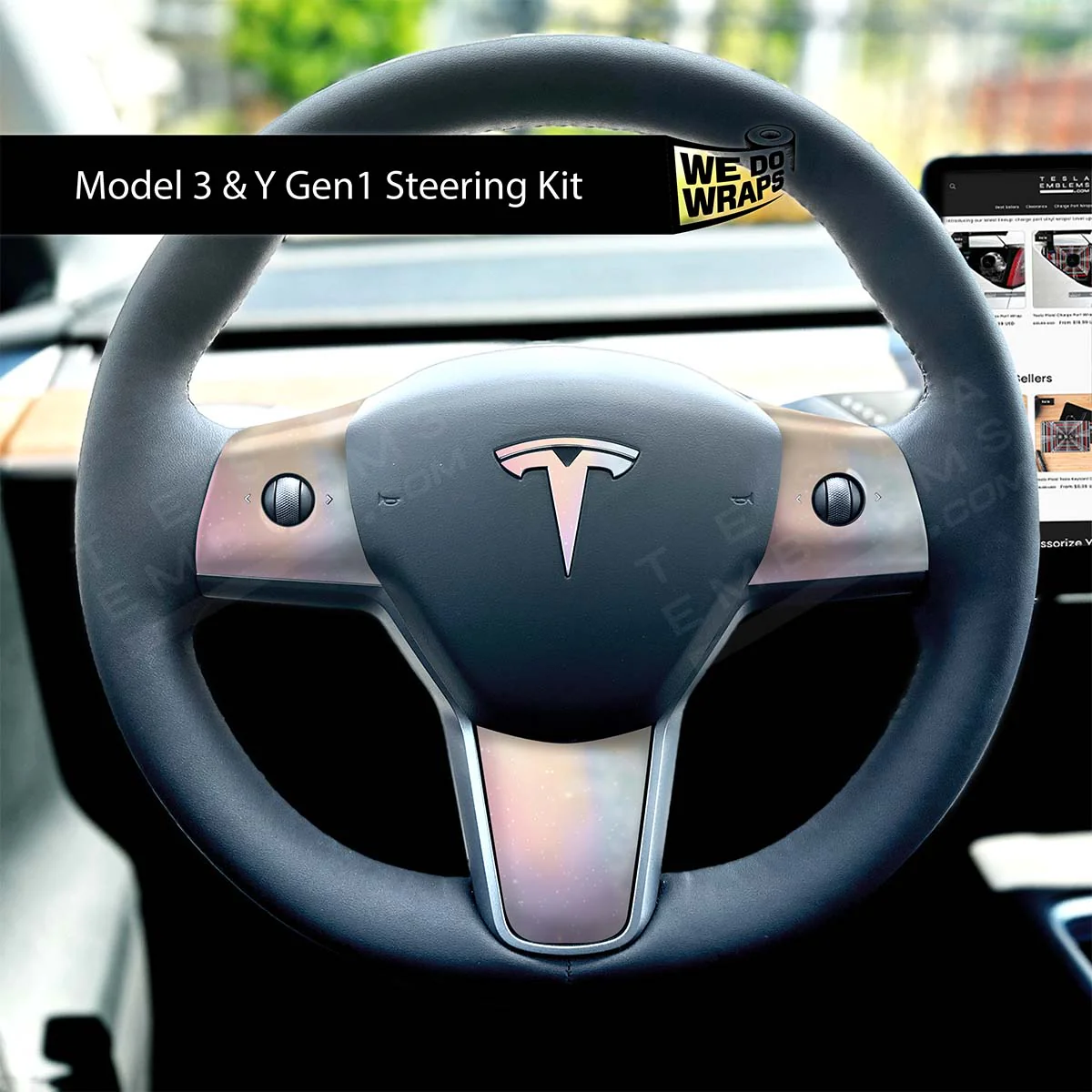Pastel Galaxy Tesla Steering Wheel Wrap | MY 2019-'25