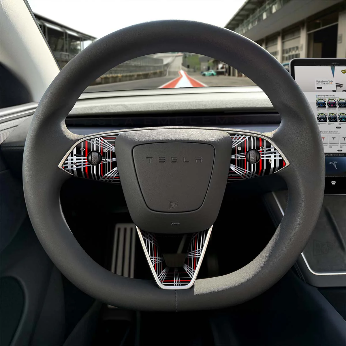 Plaid Tesla Steering Wheel Trim Decal Kit (3pcs) | Model 3