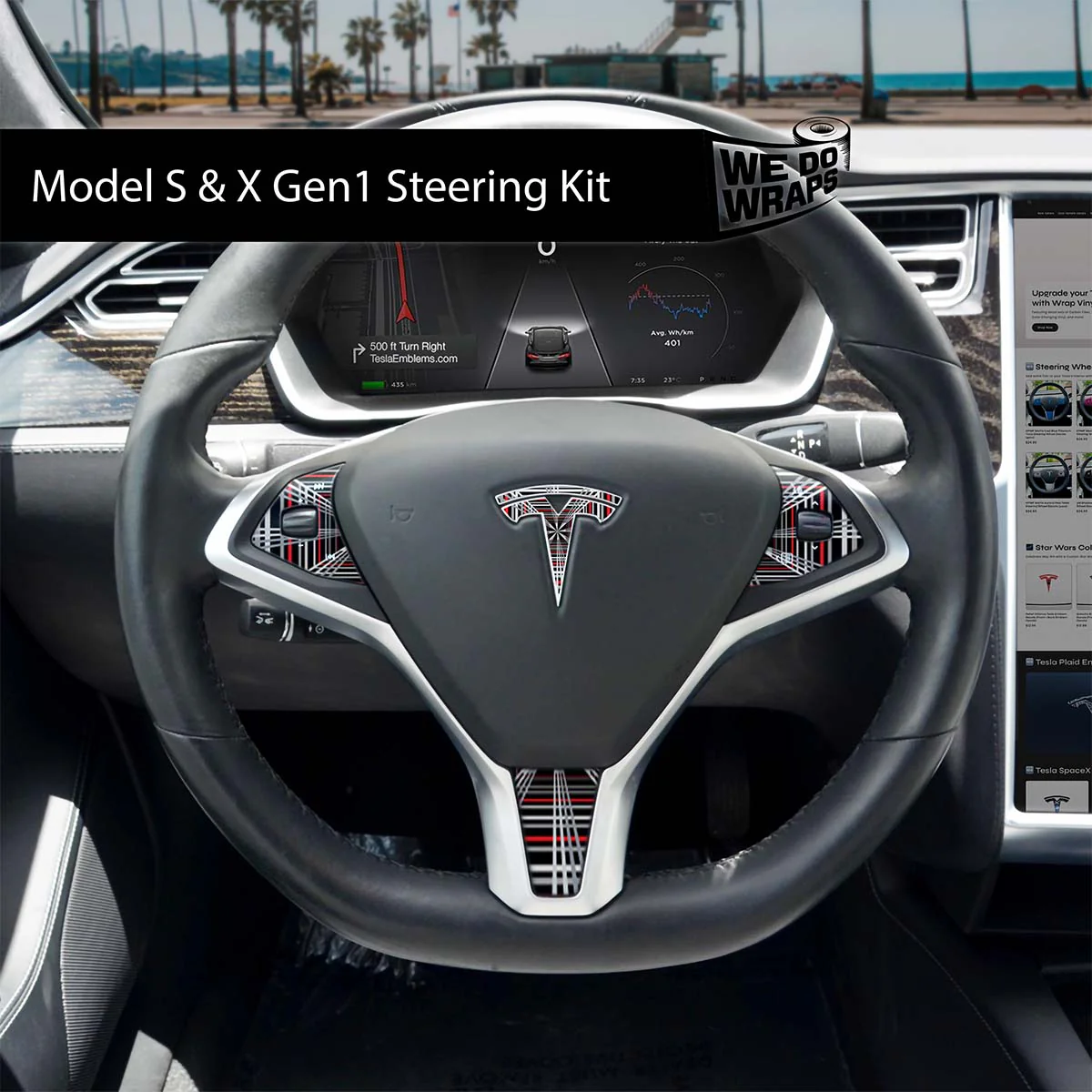 Plaid Tesla Steering Wheel Wrap | Model X