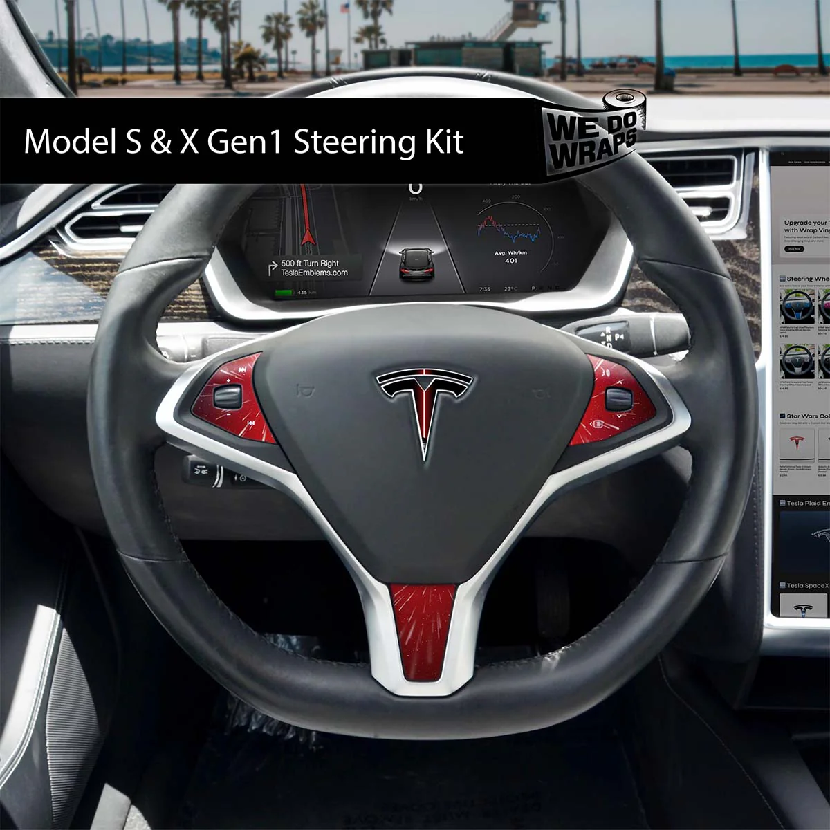 Red Laser Sword Tesla Steering Wheel Wrap | Model X