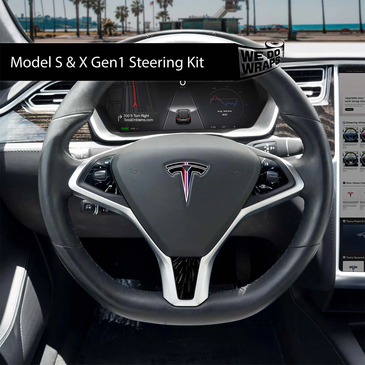 Side-by-Side Laser Sword Tesla Steering Wheel Wrap | Model S