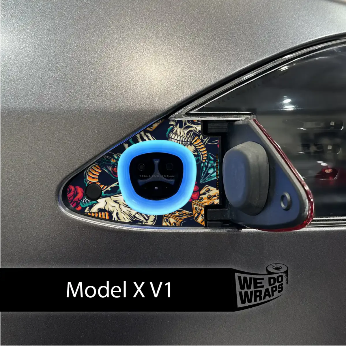 Skull & Rose Tattoo Art Tesla Charge Port Wrap | Model X - Image 2