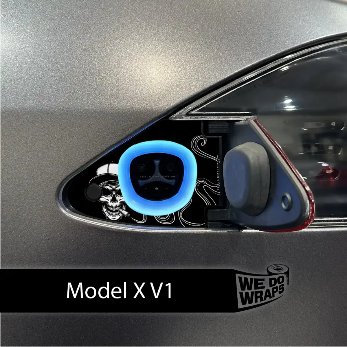 Smoking Skull Art Tesla Charge Port Wrap | Model X - Image 2