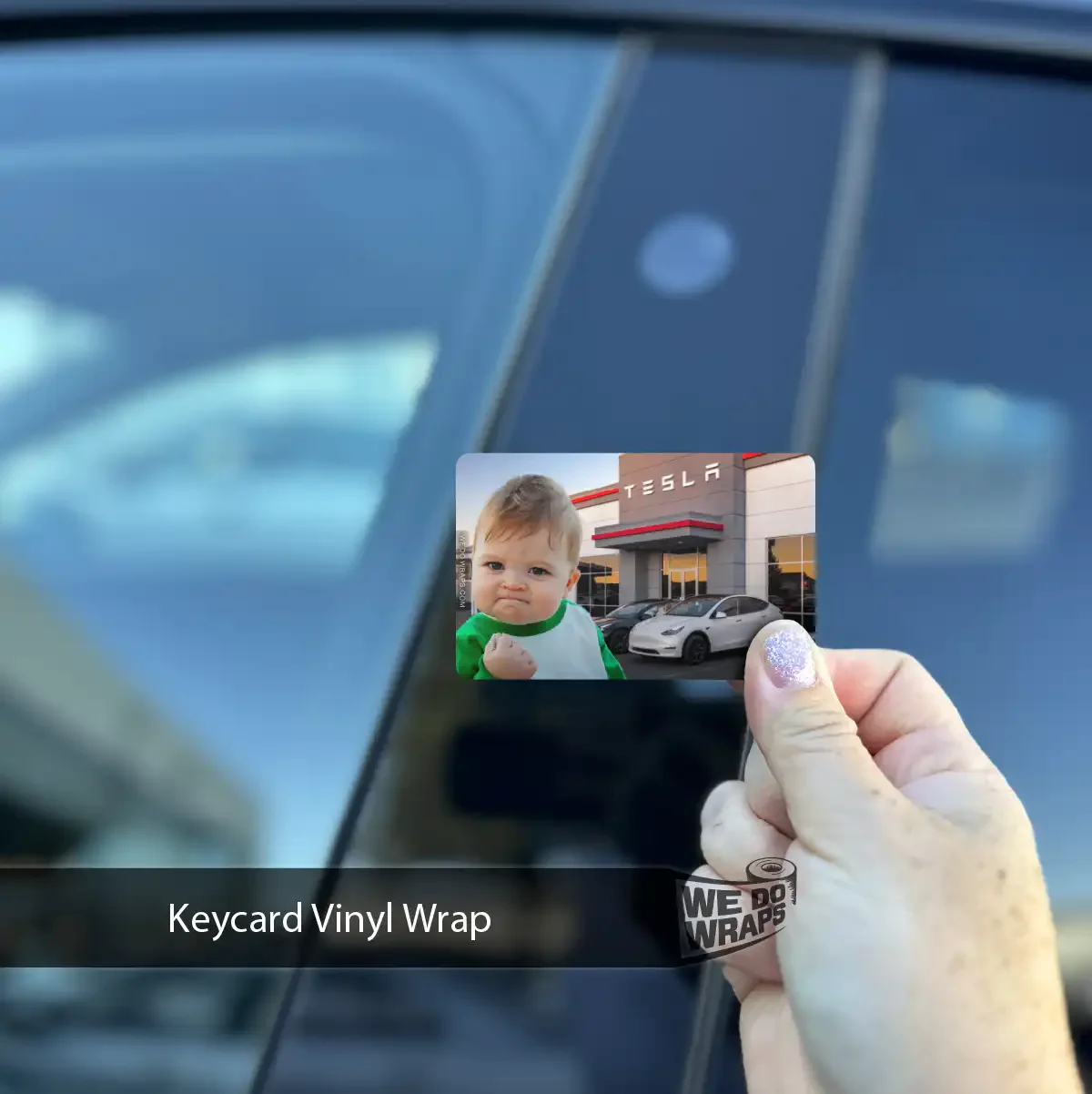 Success Kid At Tesla Meme | NFC Key Card Wrap - Image 2
