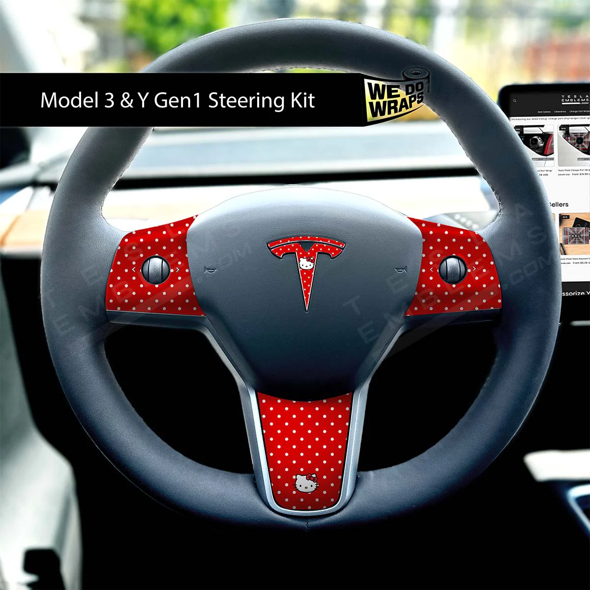 Sweet Kitty Tesla Steering Wheel Wrap | MY 2019-'25 - Image 2