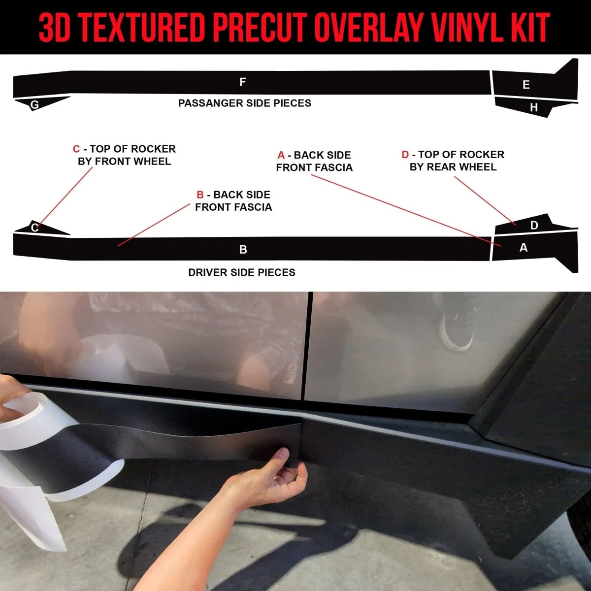 Tesla Cybertruck Rocker Panels DIY Fascia Vinyl Overlay Film Protection Kit Guard - Bed Liner Spray Look | TOProtect - Image 7
