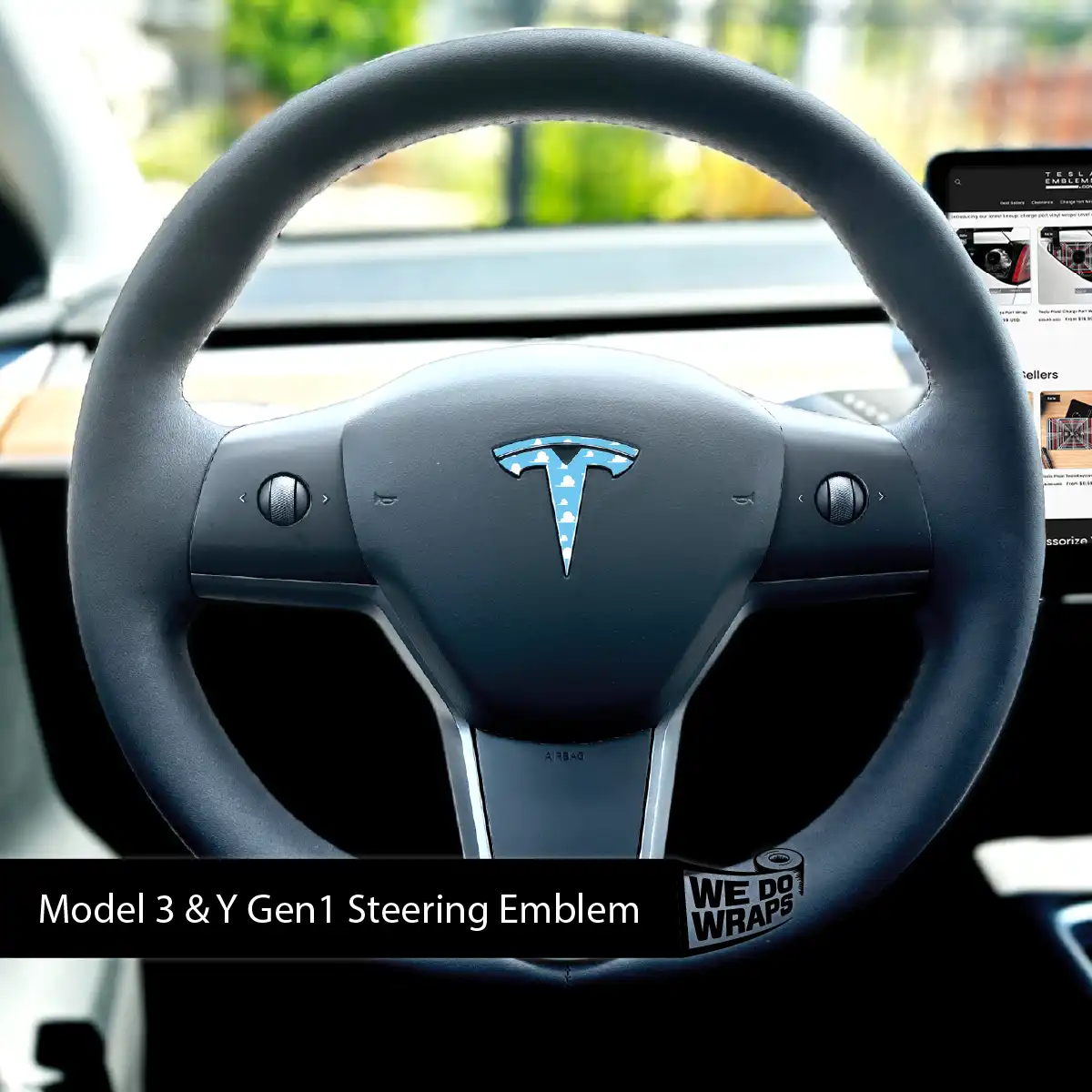 Toy Clouds Tesla Steering Wheel Emblem Decal | Model 3