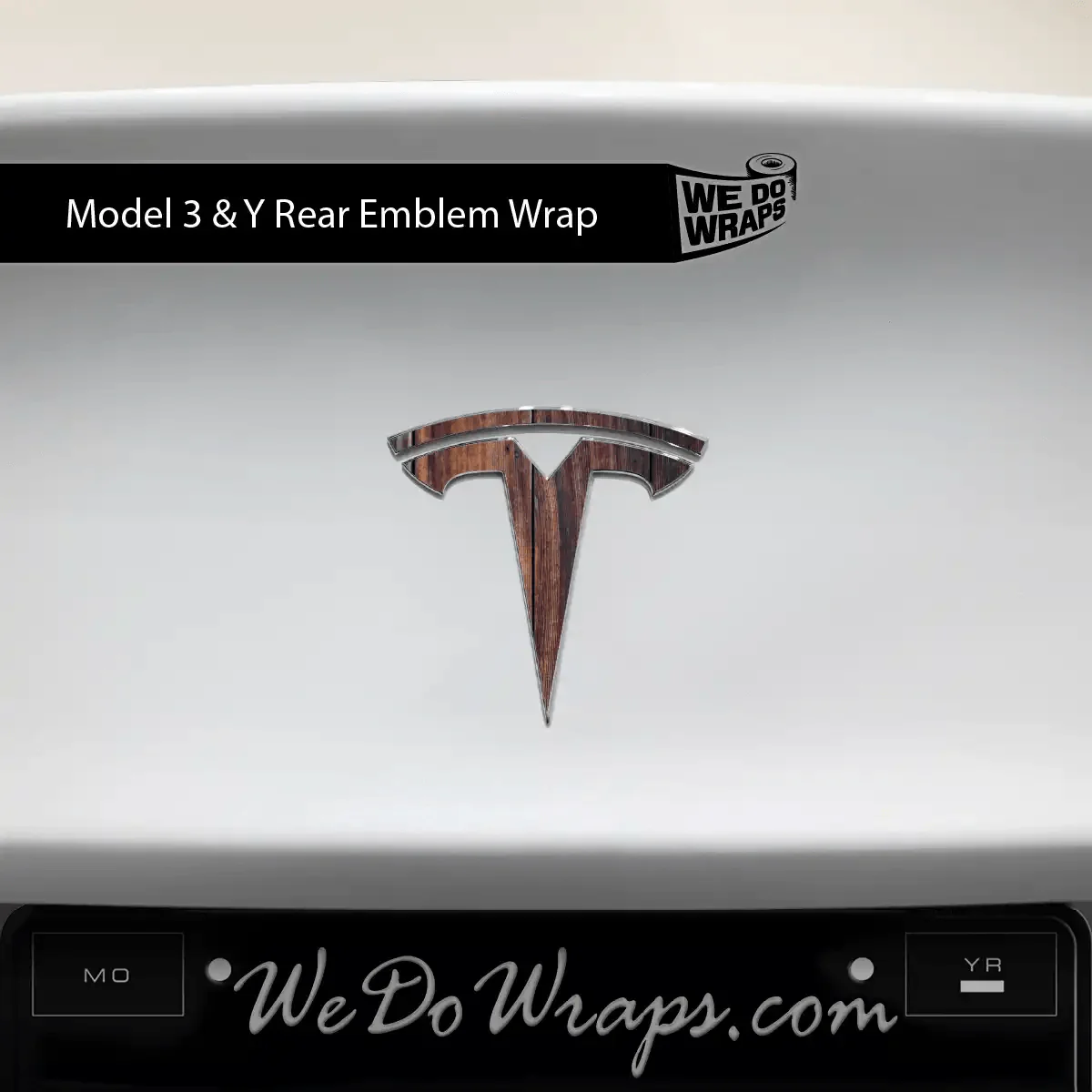 Wood Grain Tesla Emblem Decals (Front + Back) | Model Y - Image 2